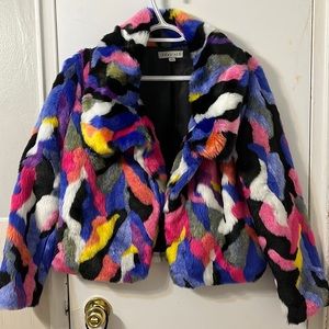Multi coloured faux fur jacket